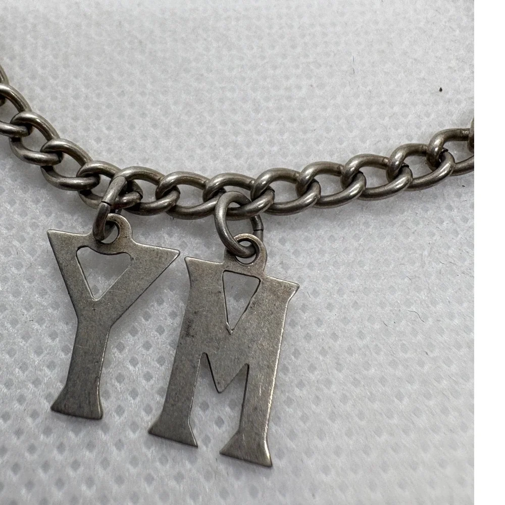 Vintage SKS Sterling Heart TOMY Name Key Charm Bracelet Silver Tone 7 Inch